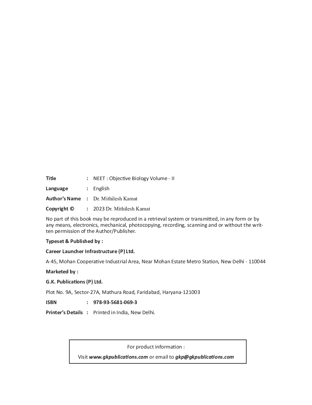 NEET 2023 : Objective Biology Volume - II by Dr. Mithilesh Kamat - Page 3