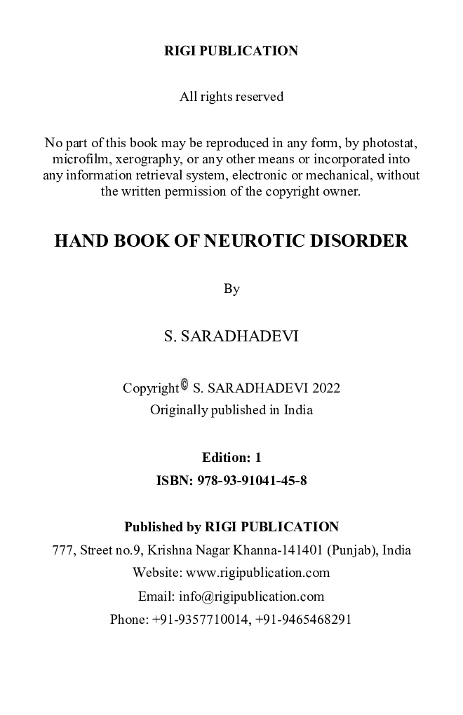 HAND BOOK OF NEUROTIC DISORDER - Page 3