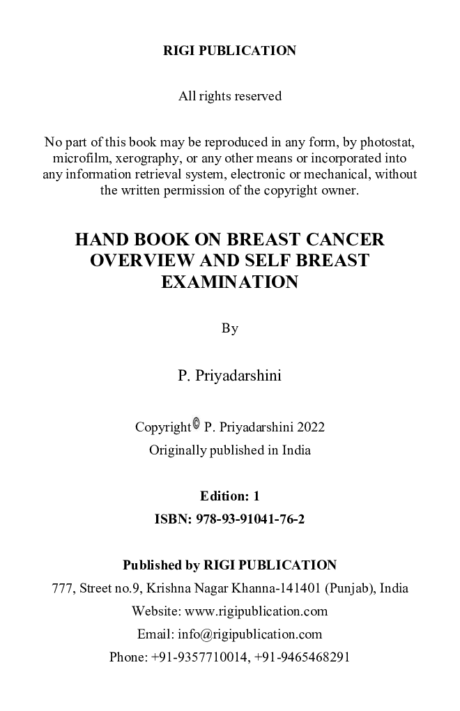 HAND BOOK ON BREAST CANCER OVERVIEW AND SELF BREAST EXAMINATION  - Page 3