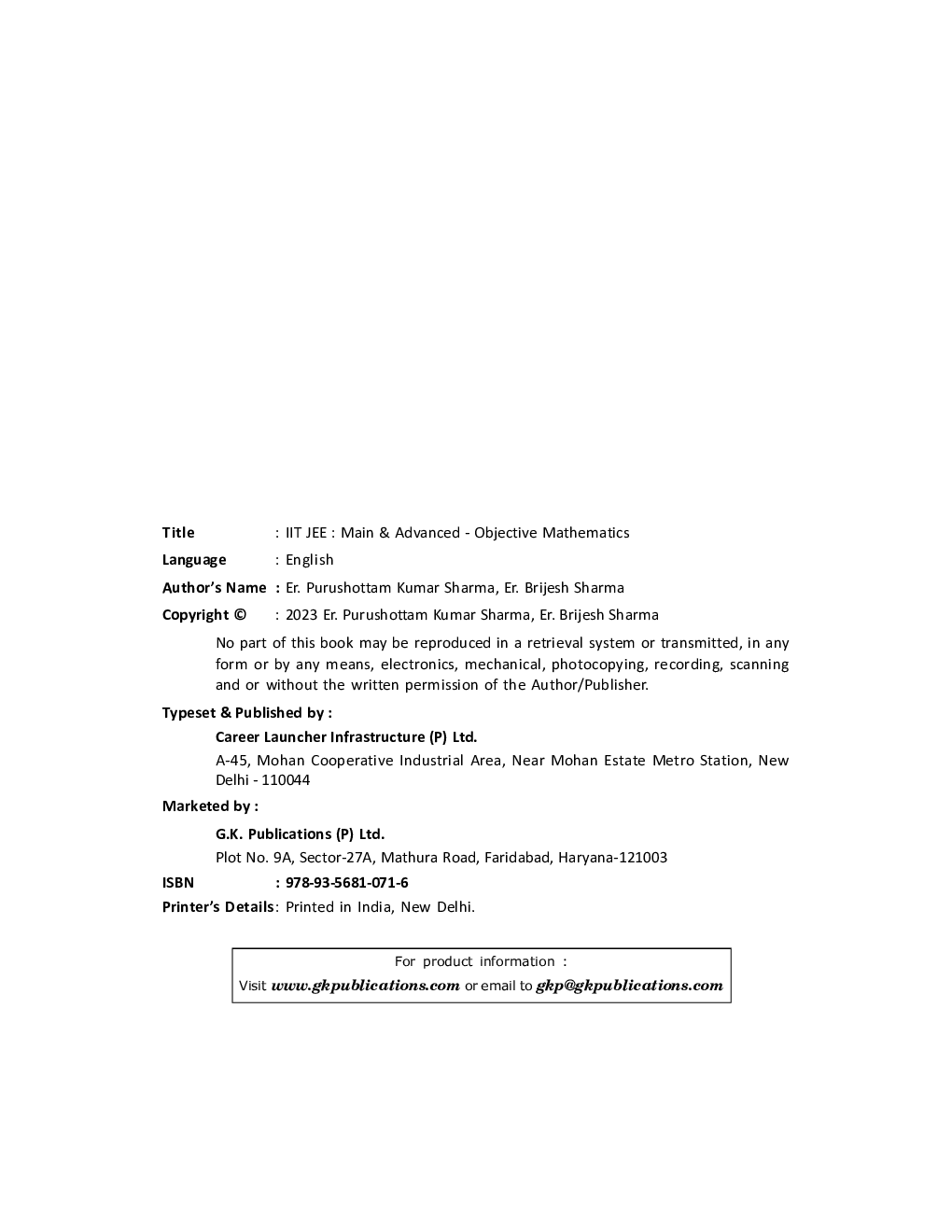 IIT JEE 2023 Main & Advanced - Objective Mathematics by Er. Purushottam Kumar Sharma, Er. Brijesh Sharma - Page 3