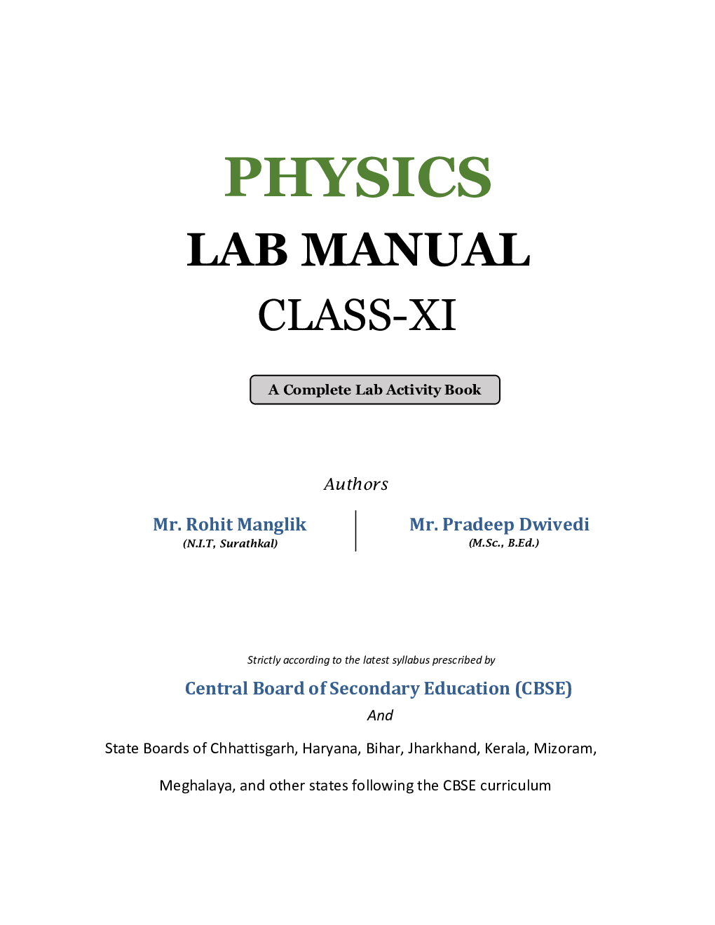Physics Lab Manual Class XI | According to the latest CBSE syllabus and other State Boards following the CBSE curriculum - Page 2