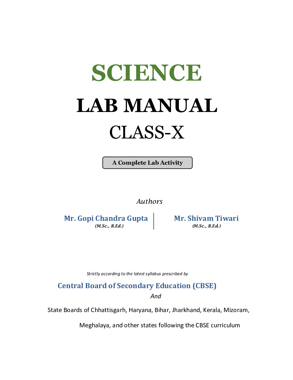 Science Lab Manual Class X | follows the latest CBSE syllabus and other State Board following the CBSE Curriculam. - Page 2