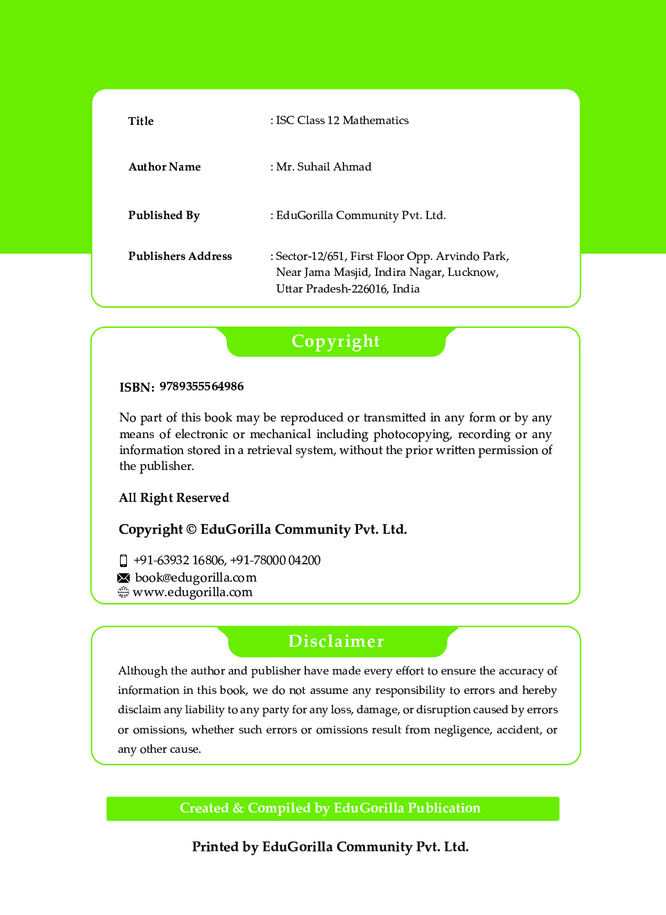 ISC Class XII - Mathematics Sample Paper Book | 12 +1 Sample Paper | According to the latest syllabus prescribed by CISCE - Page 3