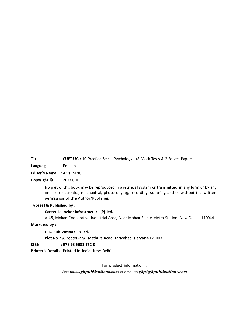 CUET-UG  10 Practice Sets - Psychology - (8 Mock Tests & 2 Solved Papers) - Page 3