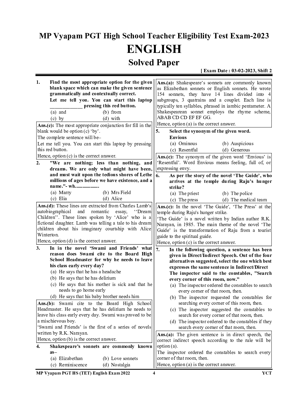 MP HS Selection Test English Solved Papers & Practice Book 2023-24 - Page 5