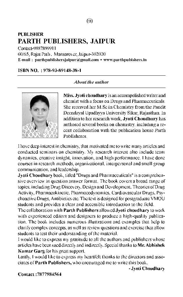 M.Sc. Chemistry (Final) ड्रग्स और फार्मास्यूटिकल्स ( Drugs And Pharmaceuticals) - Page 3