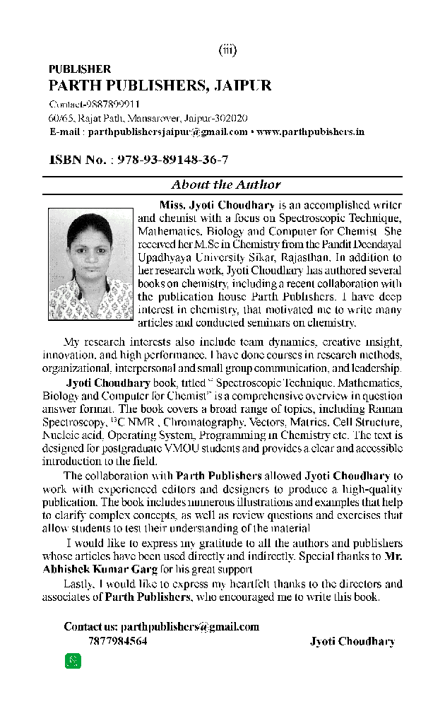 M.Sc. Chemistry (Pre.) स्पेक्ट्रोस्कोपिक तकनीक,रसायनज्ञ के लिए गणित, जीव विज्ञान और कंप्यूटर - Page 4