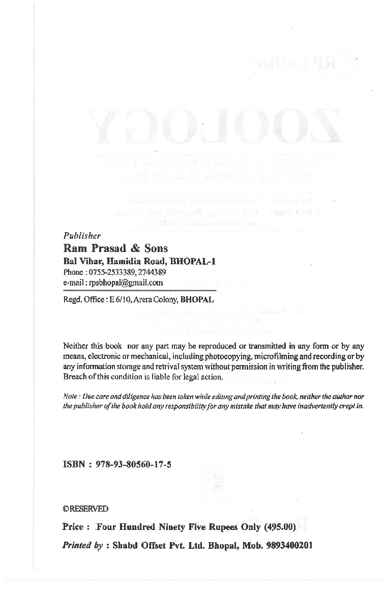 Zoology : Animal Diversity Non Chordata Cell Biology Reproductive Biology And Developmental Biology (First Year) - Page 4