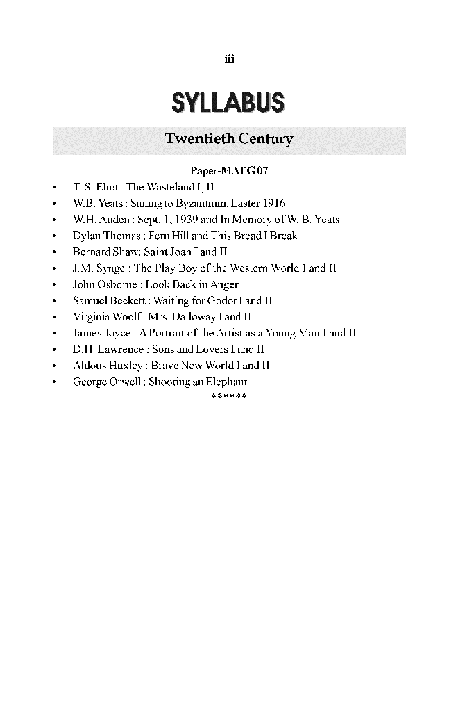 M. A. Final English Literature (Compulsory) Twentieth Century Literature - Page 4