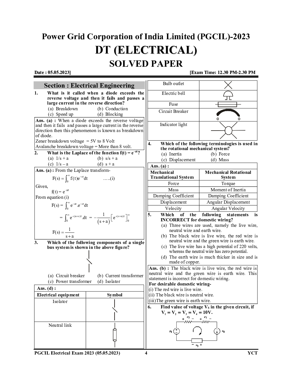 PGCIL JE Electrical & Electronics Engineering Solved Papers 2023-24  - Page 5