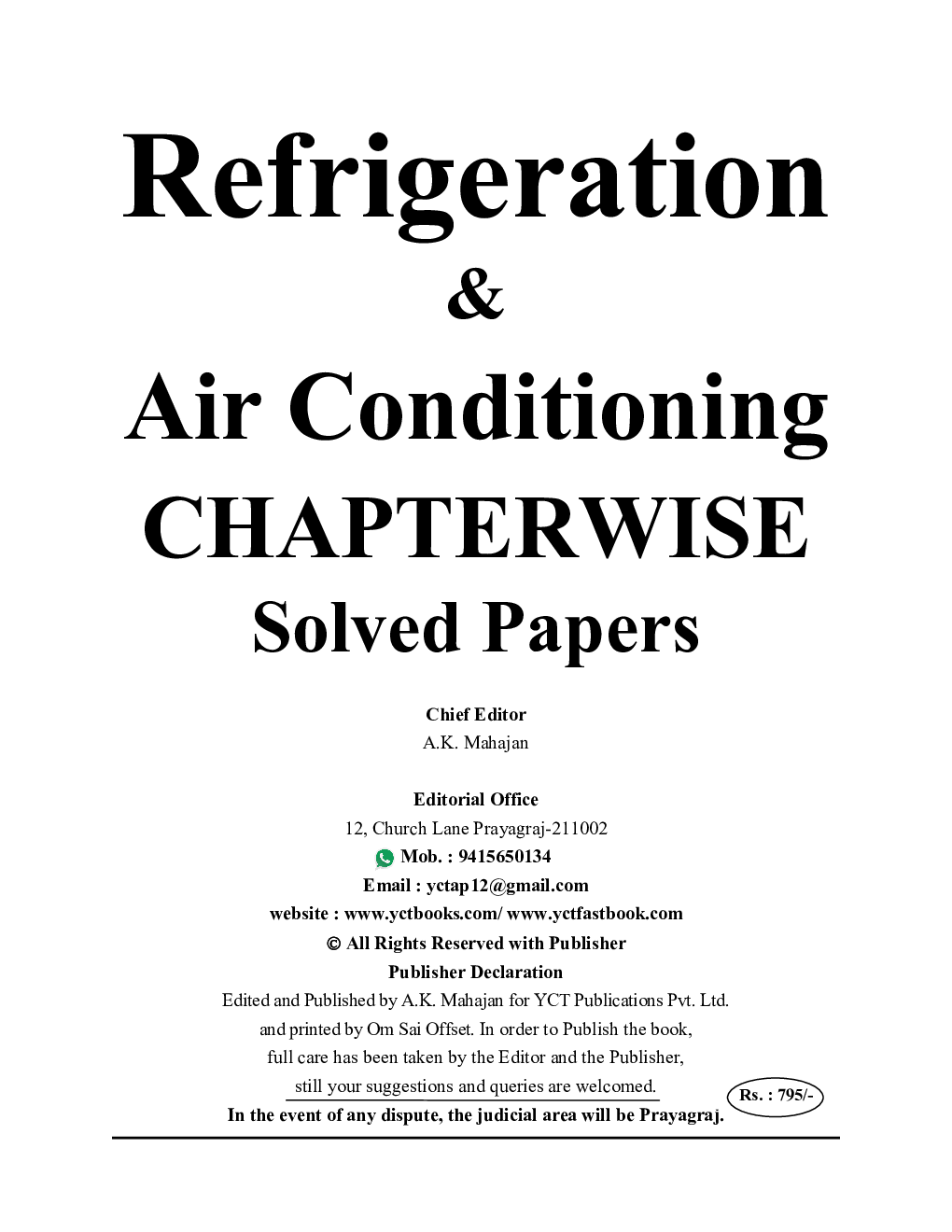 Download RRB/DRDO/ISRO Refrigeration & Air Conditioning Solved Papers 202425 by YCT Expert Team